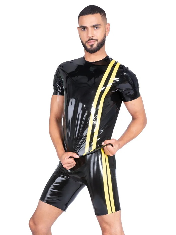 HonourSkintwocom Female Sex Toys Mens Black T Shirt with Yellow Stripes