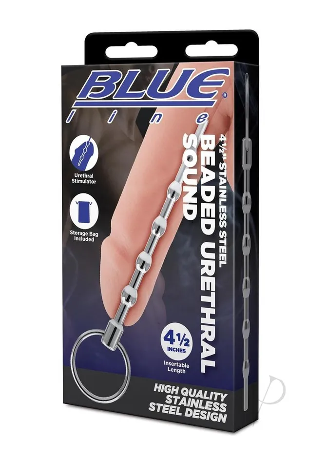 Male Sex Toys Blue Line Beaded Urethral Sound 45in Stainless Blue Line CandB Gear