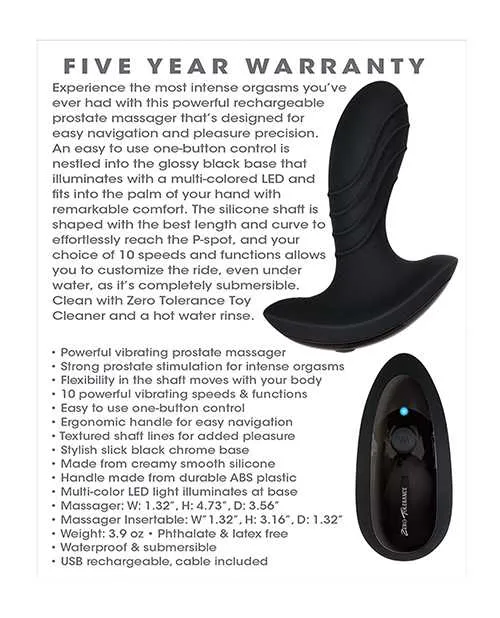 Zero Tolerance Zero Tolerance The Gentleman Rechargeable Silicone Vibrating Prostate Massager Black Anal