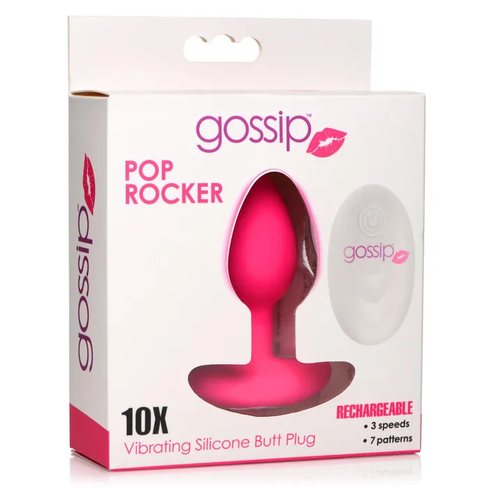 10X Pop Rocker Vibrating Silicone Plug with Remote Magenta Curve Toys Male Sex Toys